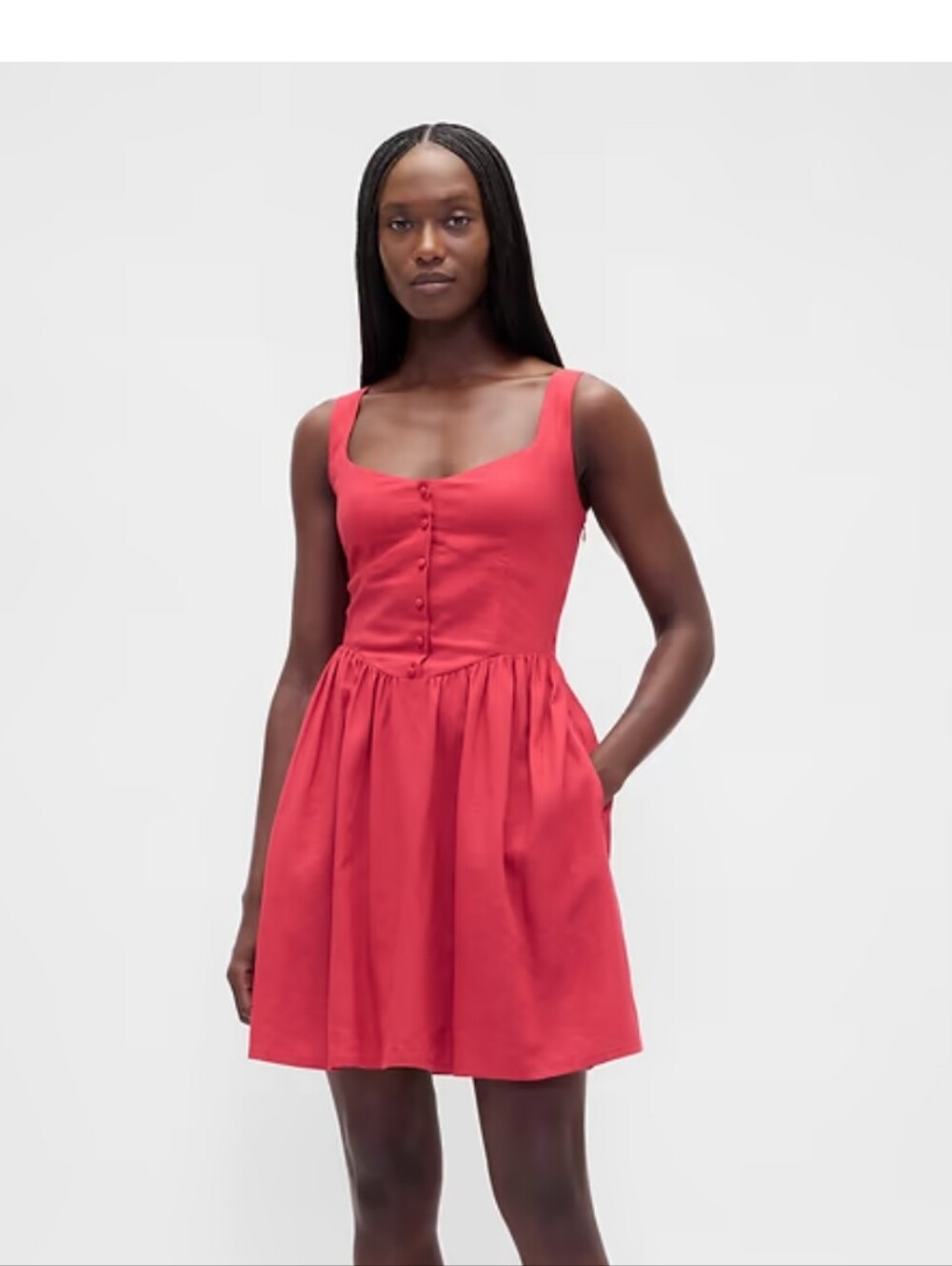 NWT! GAP Red  Linen-Blend Drop-Waist Mini Dress XXS